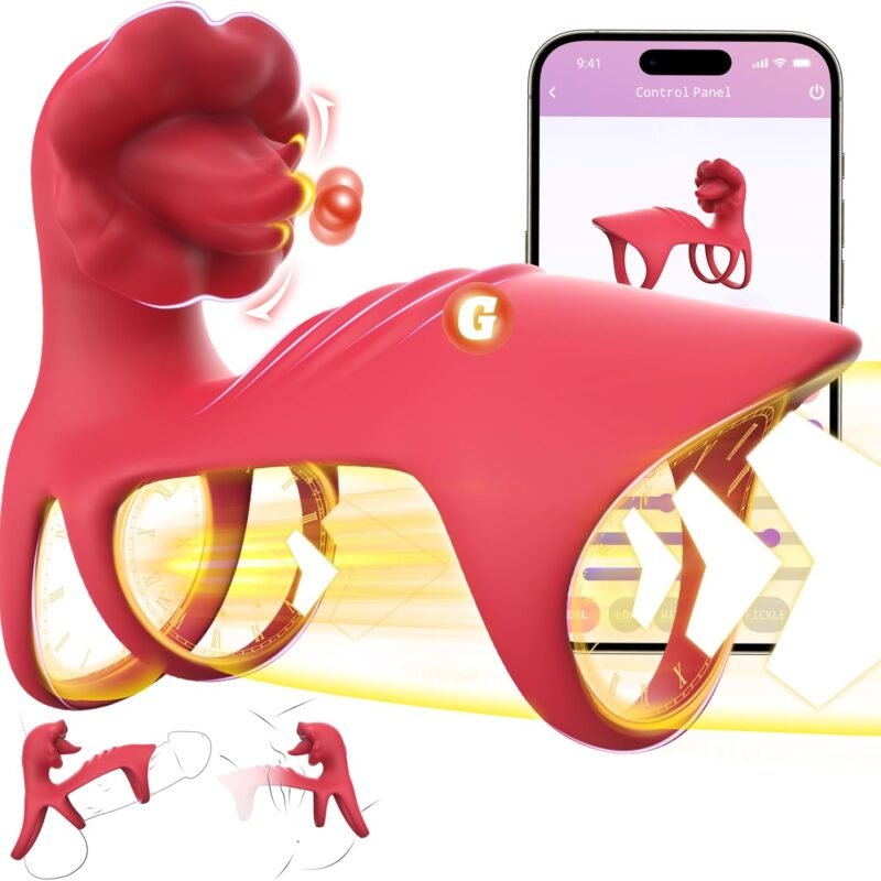 Vibrating Cock Ring Sex Toys for Couples Men - App Remote Control Vibrators Penis Sleeve with Tongue Clitoral Vibrator, Adult Toy Penis Ring Cock Sleeve, Sex Toy for Women Male Penis Extender, Red