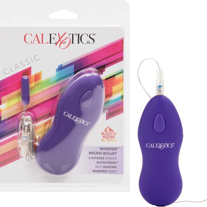 CalExotics Whisper Micro Bullet – Self Heating Wired Pocket Bullet Vibrator - Remote Control Sex Toys for Couples - Adult Egg Massager - 1.25 Inch - Purple