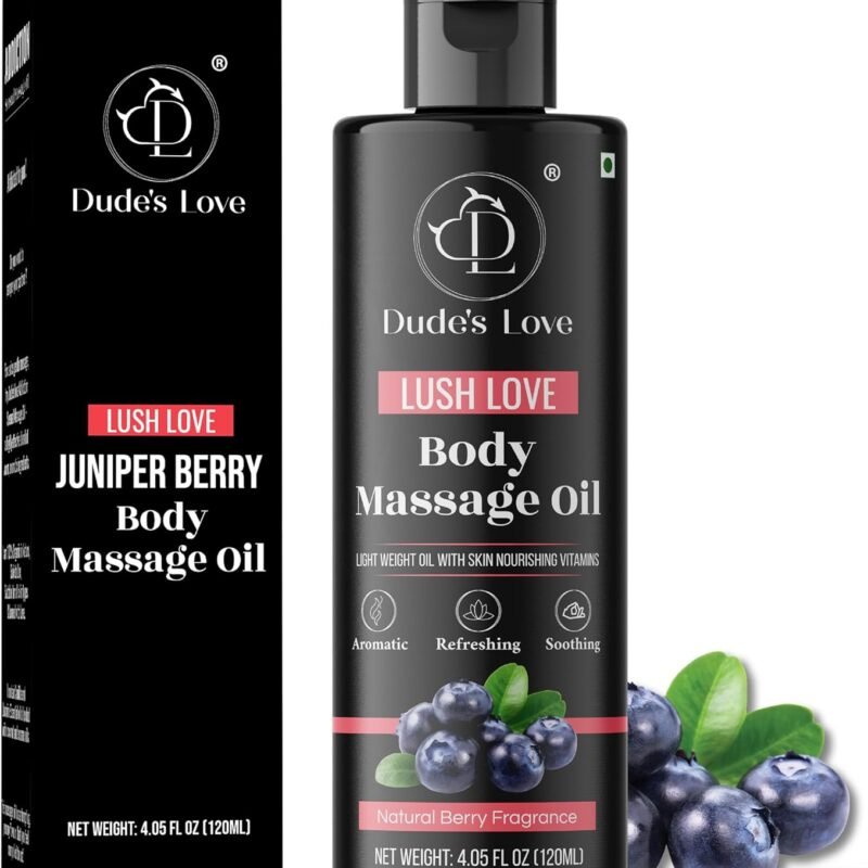 Organic - Berry Full Body Massage Oil - Revitalising, Detoxifying | No Stain & Non-Sticky | with Fractionated Coconut Oil, Lime & Juniper Berry Oil - 4.05 Fl Oz
