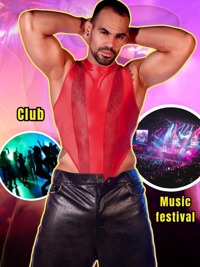Mens Sexy Lingerie, Hook Crotch Thong High Cut Bodysuit Top Rave Outfit, Glossy Mock Neck Sheer Singlet Muscle Suit - Image 6