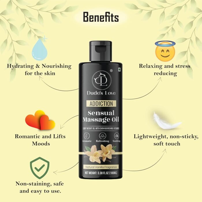 Organic - Sensual Delights -Vanilla Massage Oil - No Stain & Non-Sticky | with Fractionated Coconut Oil, Natural Vanilla & Jasmine | Nourish & Moisturise Skin for Date Night - Image 2