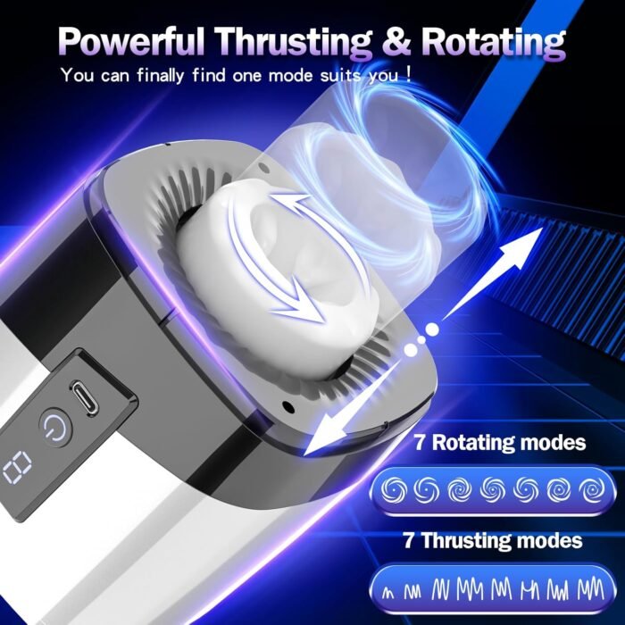 Sex Toys for Men Male Masturbators - Open-Ended Male Sex Toys Pocket Pussy Stroker with 7 Thrusting & Rotating Modes for Penis Stimulation, Blowjob Sex Machine Adult Sex Toys with 3D Realistic Vagina - Image 4