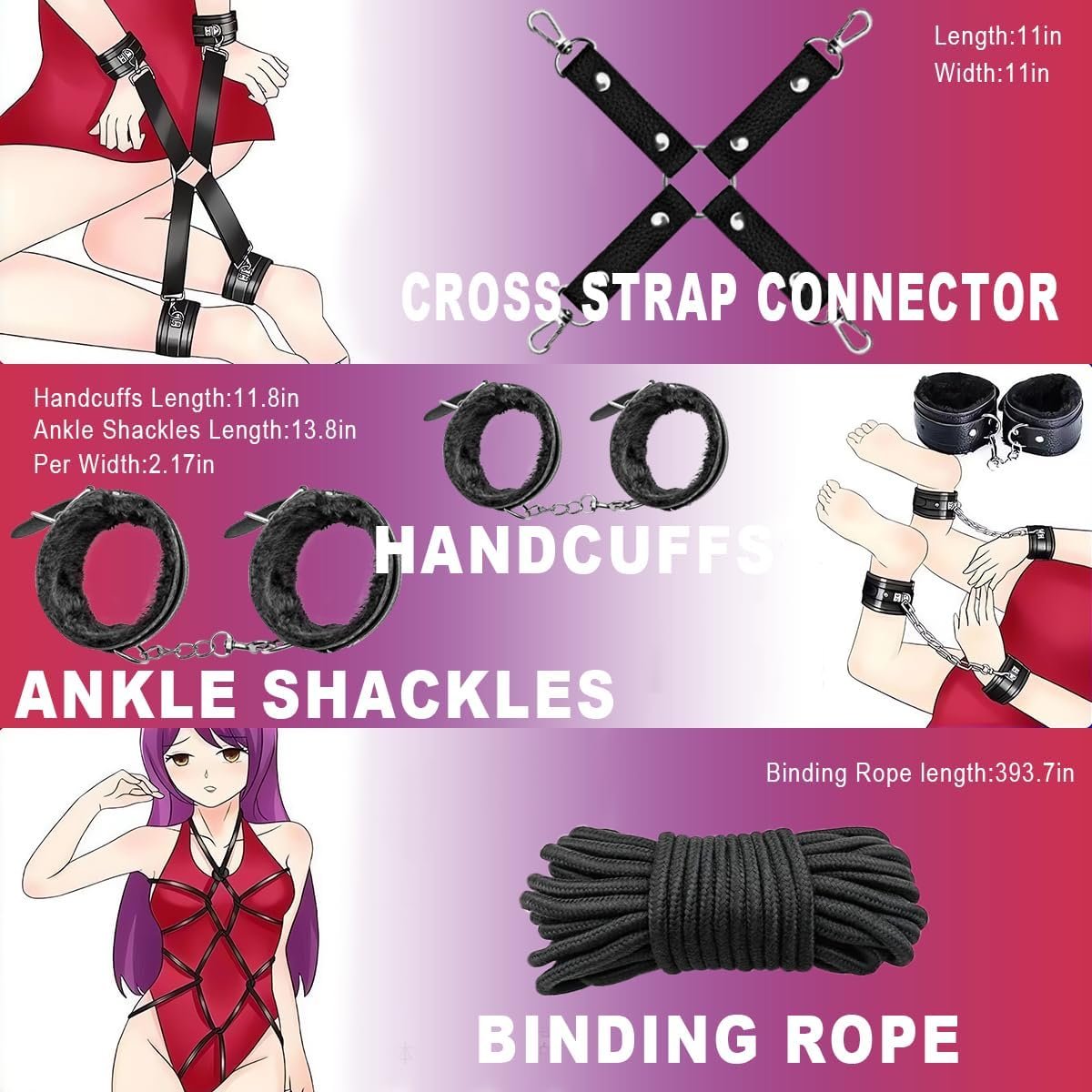 10Pcs Bondage BDSM Kit,BDSM Toys,Adjustable Bondage Set,Bondage Restraints for Couples Foreplay,Bondage Gear and Accessories for Seeking Adventurous Adult Fun,Sex Cuffs,Sex Toy Kit for Beginners - Image 4
