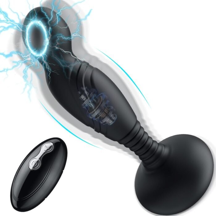 Electric Shock Anal Butt Plug, Estim Anal Vibrators Male Sex Toy with 3 Electric Shock & 10 Wriggling Rotating Vibrating Modes, Remote Control Prostate Massager Anal Plug Toys for Men Gay Women