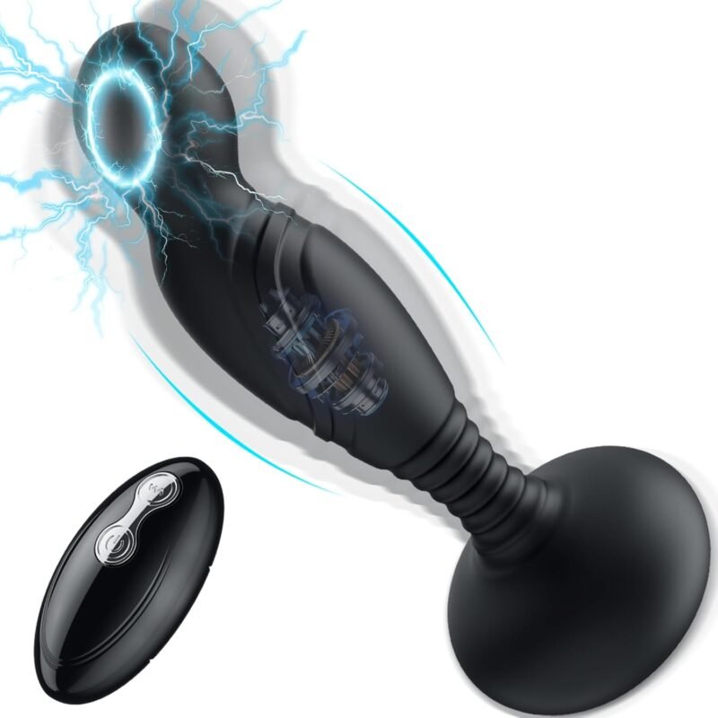 Electric Shock Anal Butt Plug, Estim Anal Vibrators Male Sex Toy with 3 Electric Shock & 10 Wriggling Rotating Vibrating Modes, Remote Control Prostate Massager Anal Plug Toys for Men Gay Women