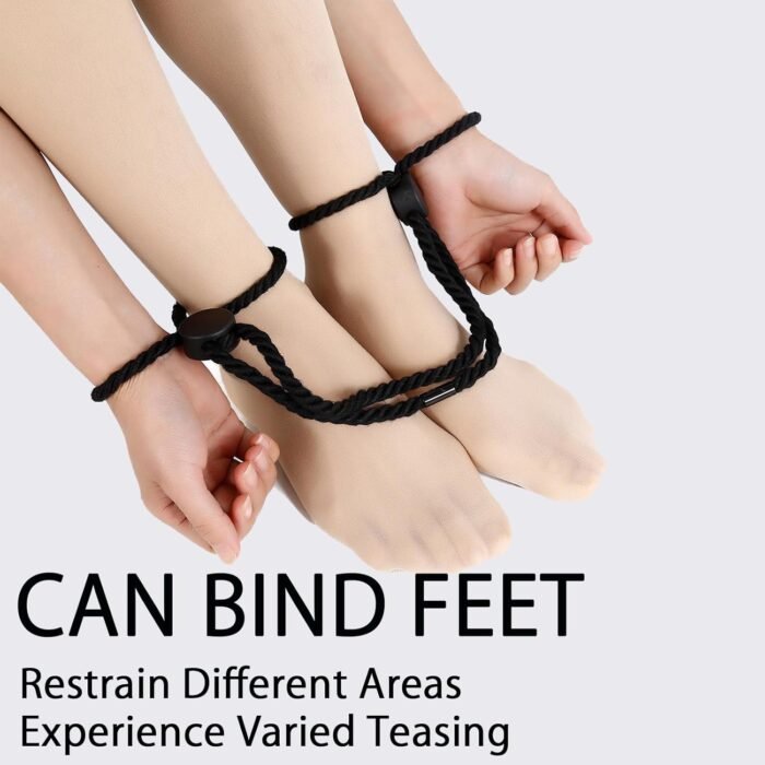 Bondage Restraint Kit Sex Ropes Straps Handcuff Bracelets Ankle Cuffs BDSM Toy Harness Collar Restraints Gear Accessories SM Bondaged Rope Cord Toys Self Couple Handcuffs for Couples Male Play Black - Image 4