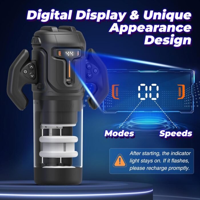 Thrusting and Rotating Male Masturbator - Unique Male Sex Toys Thrusting on Shaft Rotating on Glans for 4 Speeds, Sex Toys for Men with Handles & Digital Display & One-Click Burst, Sergeant Major - Image 5