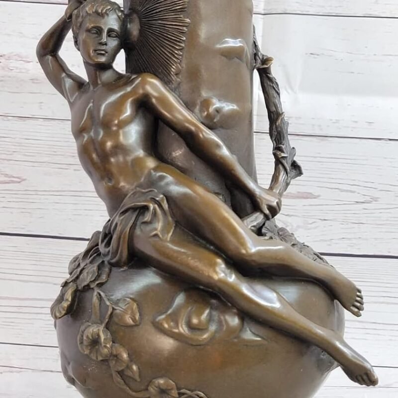Erotic Art Nude Male Vase Holding a Torch Bronze Sculpture Marble Base Statue Handmade Decor Gift Sale by Think Bronze