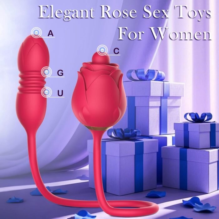 3 in 1 Rose Sex Toys Clitoral Licking Thrusting Dildo G Spot Vibrators for Women Clit Nipple Stimulator with 10 Licker Patterns & 10 Strong Thrusting Vibration Adult Toys for Women Couples - Image 5