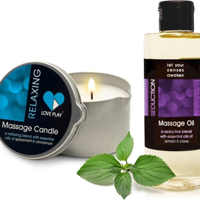 Set of Massage Oil for Sore Muscles and Massage Oil Candle for Pure Relaxation - Vegan Massage and Body Oils for Massage Therapy with Essential Oils 6.76 oz Each