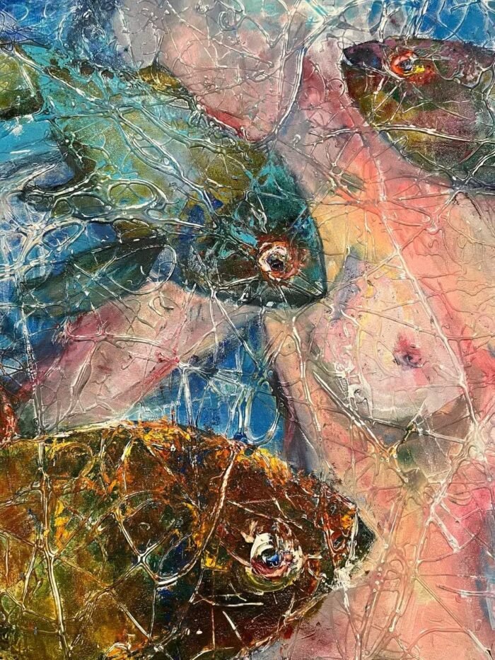 Original erotic art, large contemporary wall art, gift for him, bright textured art, original painting, topless girl, nude female, women art - Image 7