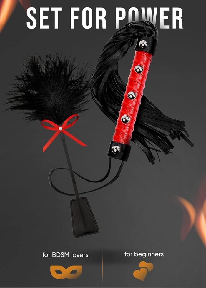 15" Feather Tickler and 18" Horse Whip Red Set - Faux Leather Horse Riding Whip - Red Horse Whip - French Tickler - Image 6