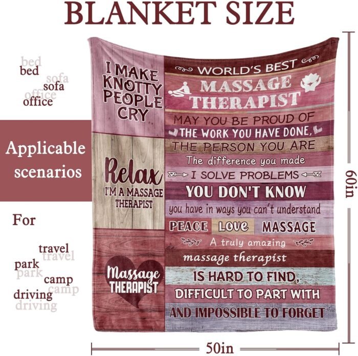 Massage Therapist Blankets & Gifts for Women - Therapeutic Massage Awareness Day, Christmas Throw Blankets 60"X 50" - Image 3