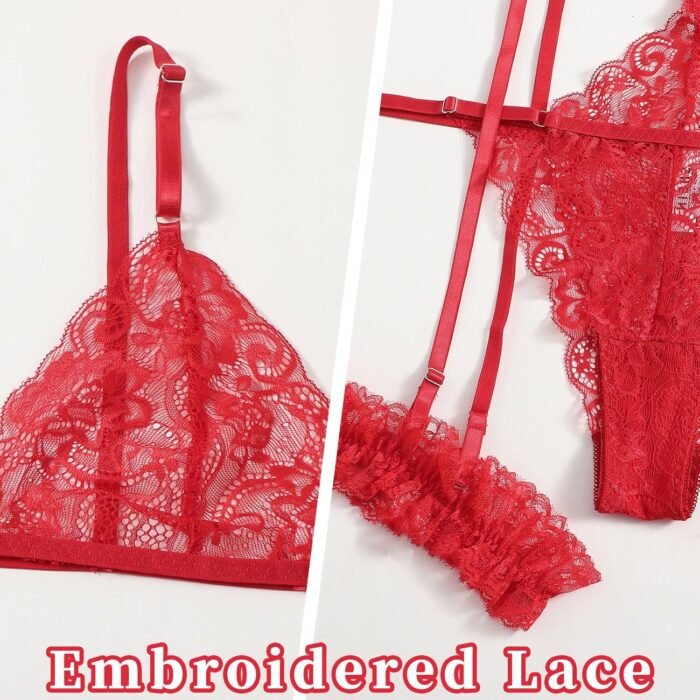 Women's Sexy Lingerie Set with Garter Belt Matching Bra and G-String Lingeries Sets 3 Piece - Image 5