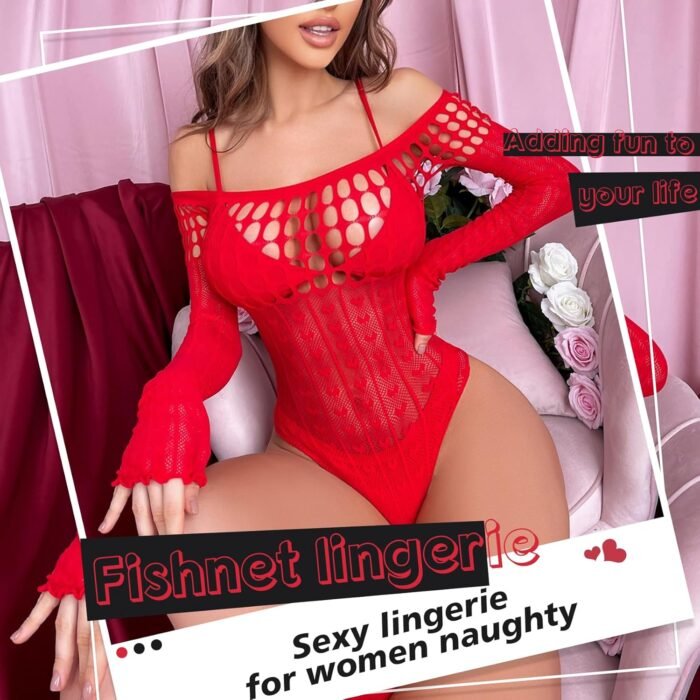 Sexy Lingerie For Women Naughty Sparkle Rhinestone Fishnet Lingerie Set Teddy Erotic Mesh Rave Outfit - Image 2