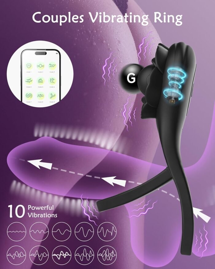 Vibrating Cock Ring with Rose Clitoral Stimulator,Couples Adult Sex Toys for Men Women, Pleasure Penis Ring Vibrator with 9 Vibrations G Spot Stimulation,Male Vibrator Sex Toys - Image 2