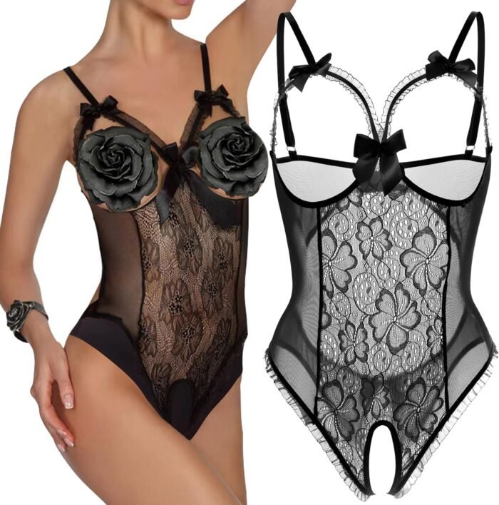 Lingerie for Women Sexy Teddy One-Piece Lace Babydoll Bodysuit Nightie Plus Size - Image 2