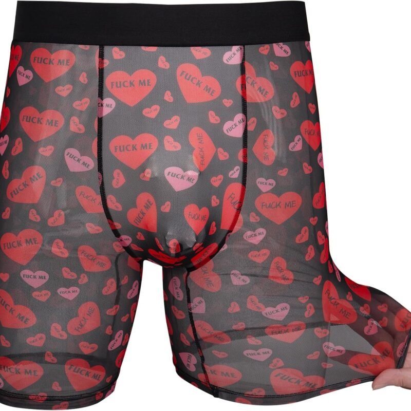 Evankin Mens Valentines Boxer Briefs, Funny Novelty Underwear, Long Leg Breathable Trunks Lingerie Underpants Shorts