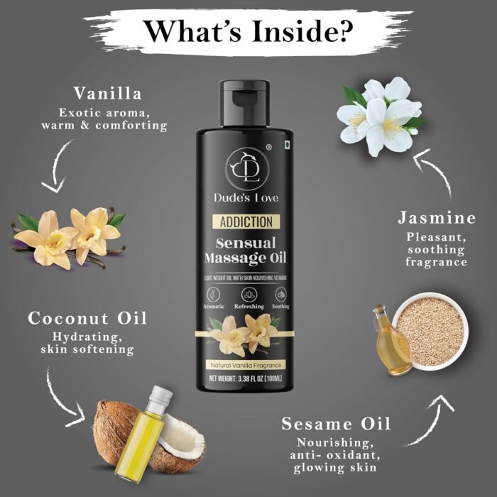 Organic - Sensual Delights -Vanilla Massage Oil - No Stain & Non-Sticky | with Fractionated Coconut Oil, Natural Vanilla & Jasmine | Nourish & Moisturise Skin for Date Night - Image 4