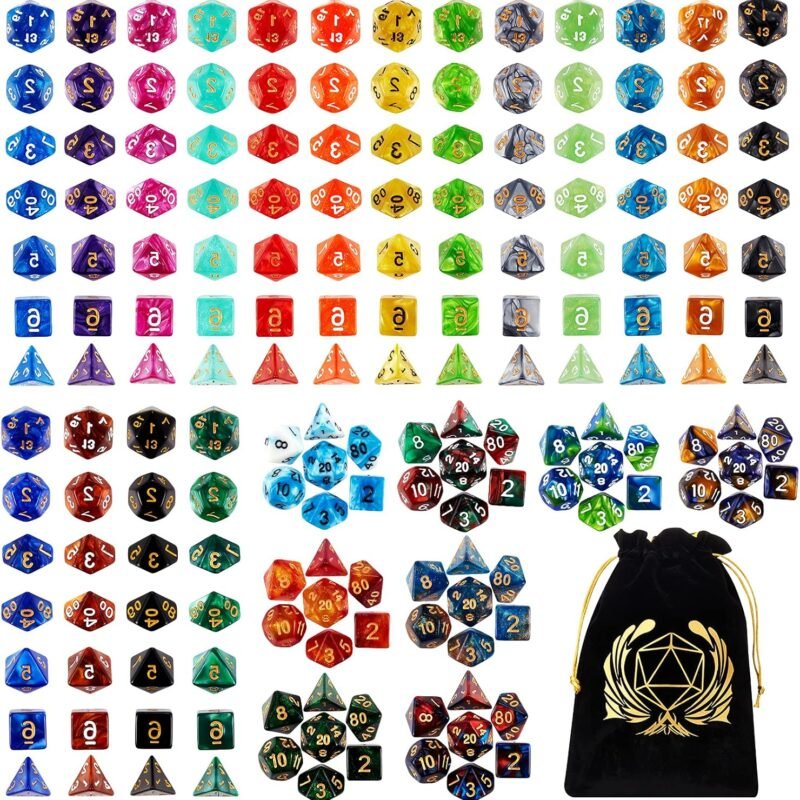 Coyeekn DND Dice Set, 25 x 7 (175 Pieces) Polyhedron Dice 25 Colors Dice for Dungeons and Dragons Tabletop Role-Playing Games with 1 Large Flannel Bag