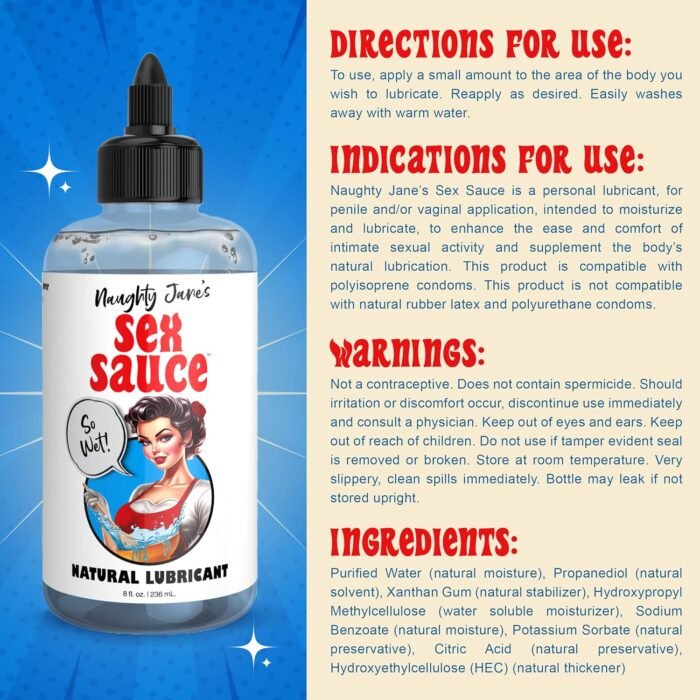 Naughty Jane's Sex Sauce Natural Lubricant for Beginners, Men, Women, & Couples. Multi-Use Lubricant and Toy Compatible. Easy to Clean, Body-Safe and Unscented. 1 Piece, Clear - 8oz. - Image 4