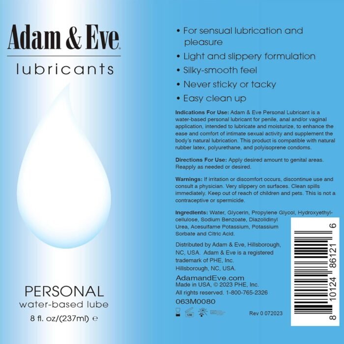 Adam and Eve Premium Water Based Lube, Personal Lubricants for Privacy and Toys, Thick Non Sticky Non Staining Long Lasting Formula for Men Women Couples, Ideal for Sex and Massage, 8 oz Bottle - Image 6