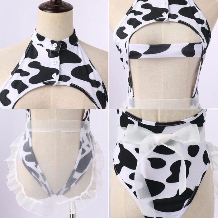 IBTOM CASTLE Sexy Cow Dalmatian Furry Milk Leopard Costume Kawaii Outfit Anime Bikini Bra Lingerie Set for Women - Image 5