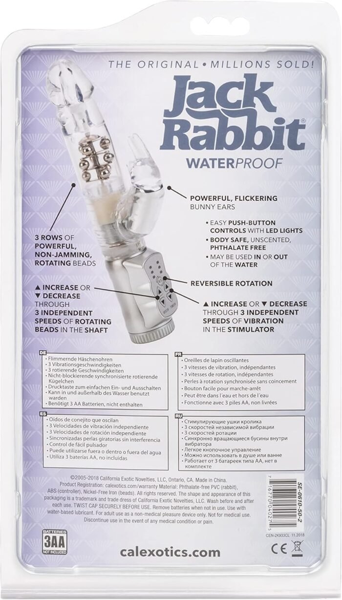 CalExotics Waterproof Jack Rabbit – Rabbit Vibrator With Rotating Shaft – Vibe Sex Toys for Couples – Adult Clitoral & G Spot Massager – Clear - Image 8