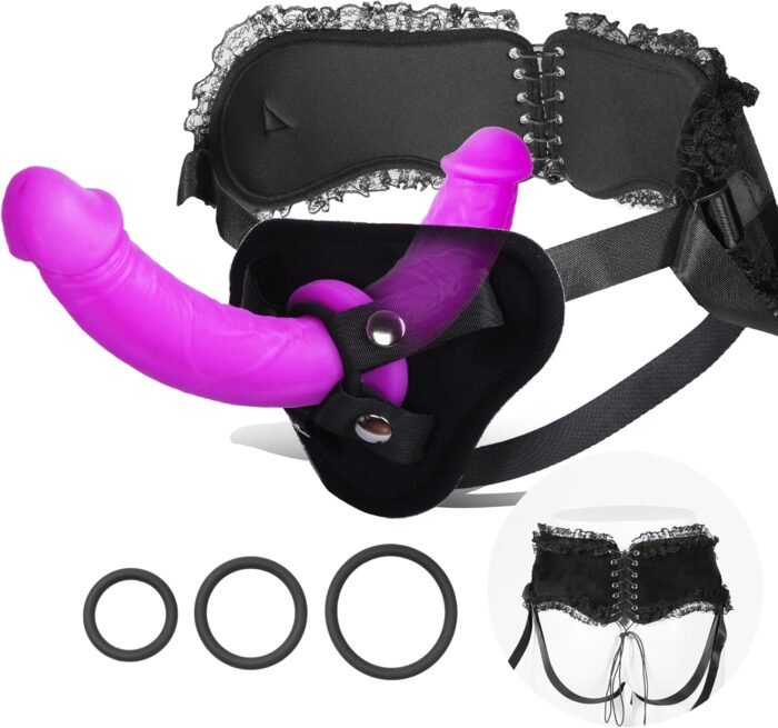 Strap On Dildo Women Sex Toys - Double Dildo Long Anal Strapon Dildos with Harness Double Sided Dildos Lesbian Sex Toys for Couple, Fantasy Silicone G-Spot Stimulator Sexual Pleasure Tools for Women