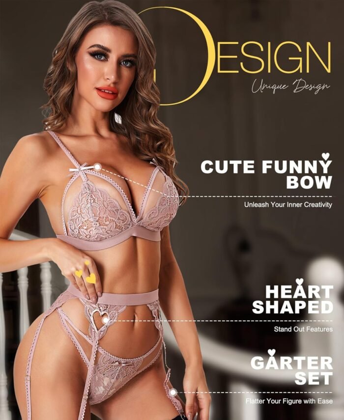 RSLOVE Women Lingerie Sets with Garter Belt 3 Piece Lace Teddy Babydoll Bodysuit - Image 3