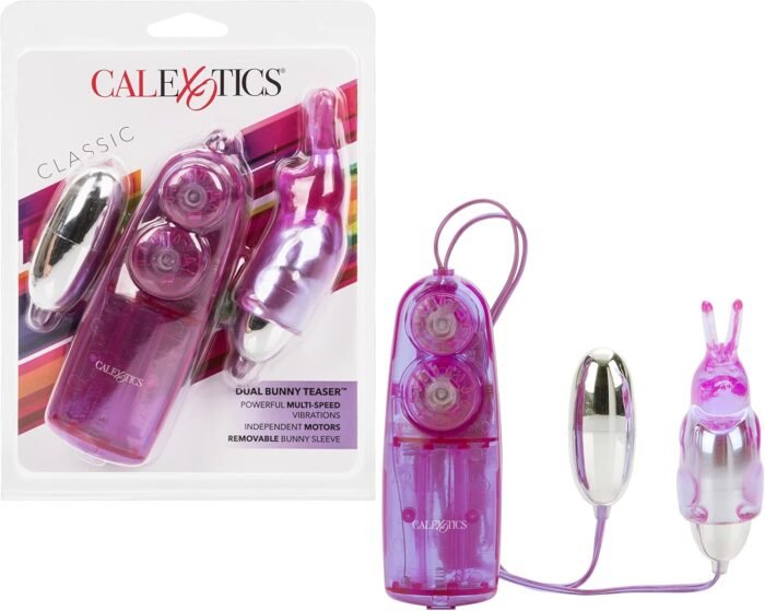 CalExotics Dual Bunny Teaser - Double Bullet Vibrator with Rabbit Tickler - Sex Toys for Couples - Adult Vibe Eggs Massagers - Purple