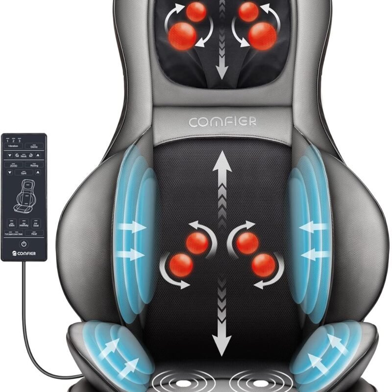COMFIER Shiatsu Neck Back Massager with Heat, 2D ro 3D Kneading Massage Chair Pad, Adjustable Neck Massage,Seat Massager for Full Body Relaxation, Christmas Gifts for Dad Mom Women Men,Dark Gray