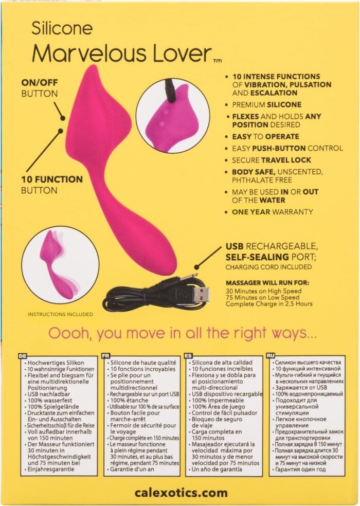 CalExotics Mini Marvels Marvelous Lover – Silicone Waterproof Compact Massager Vibrator – 10 Function Rechargeable Panty Teaser Vibe – Adult Sex Toy Massager for Couples – Pink - Image 5