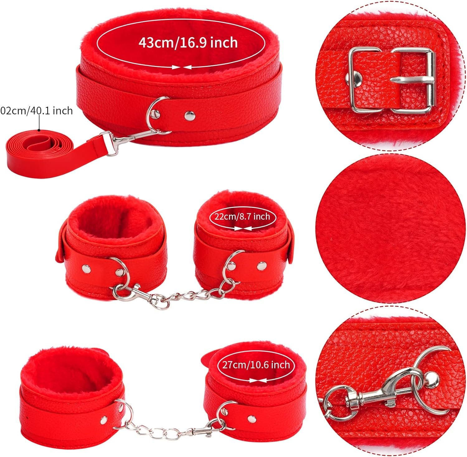 15Pcs Bondage Restraints Sex Toys Adult Games Kit SM Fetish Bed Restraints Set for Beginners Cuffs Blindfold Spanking Nipple Clamps Flogger Ball Gag Paddle Rope Anal Toys Red - Image 2