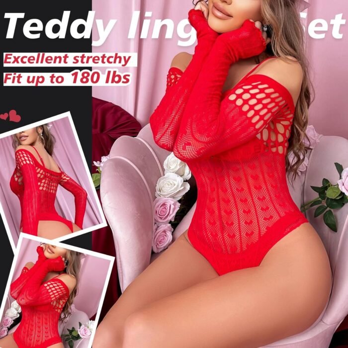 Sexy Lingerie For Women Naughty Sparkle Rhinestone Fishnet Lingerie Set Teddy Erotic Mesh Rave Outfit - Image 3