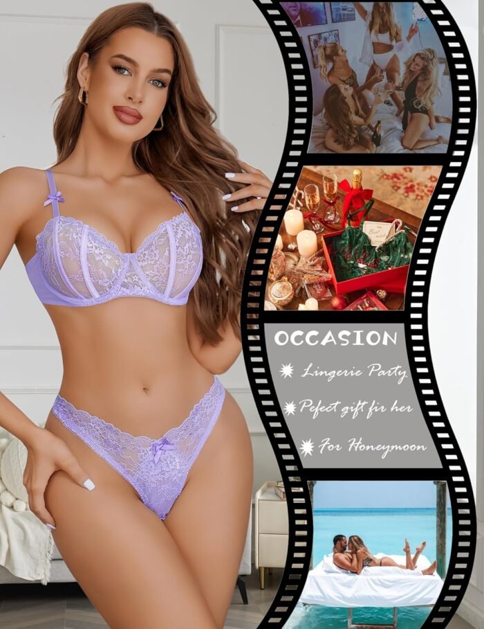 Avidlvoe Lingerie for Women Lace Bra and Panty Sets 2 Pieces Sexy Underwear Underwire Lingerie Set - Image 3