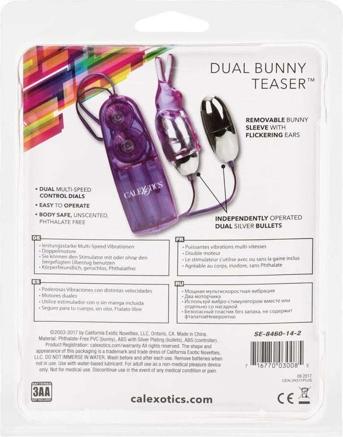 CalExotics Dual Bunny Teaser - Double Bullet Vibrator with Rabbit Tickler - Sex Toys for Couples - Adult Vibe Eggs Massagers - Purple - Image 6