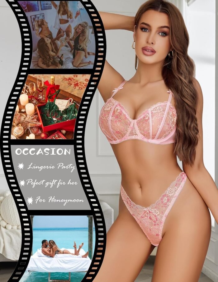 Avidlvoe Lingerie for Women Lace Bra and Panty Sets 2 Pieces Sexy Underwear Underwire Lingerie Set - Image 3