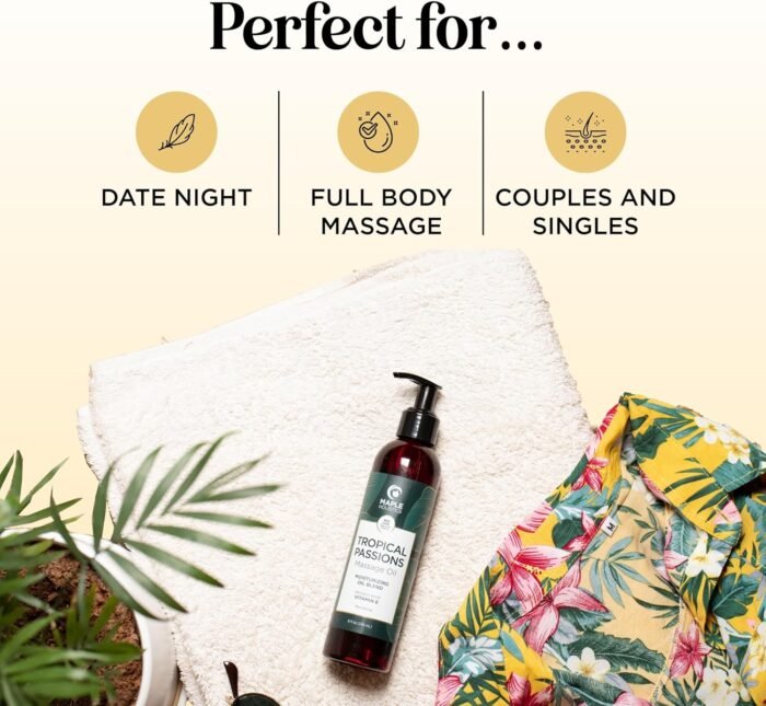 Scented Sensual Massage Oil for Couples - Tropical and Vanilla Full Body Massage Oils with Jojoba Coconut and Sweet Almond Oil with Sweet Aromas for Special Moments - Non GMO Gluten Free and Vegan - Image 6