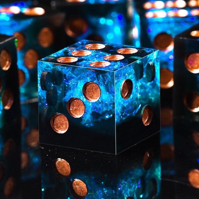 AUSTOR 6 Sided Resin D6 Dice Set, 16mm, Handmade, Sharp Edge, 6 Pieces, Metal Case, Black & Blue