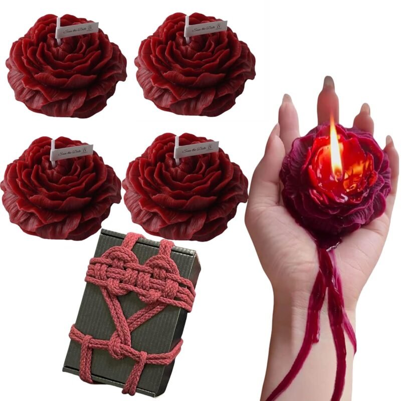 4 Pcs Low Temperature Candles Red Peony Flower Shaped Scented Candles Adult Low Heat Body Safe Candles Wax Play