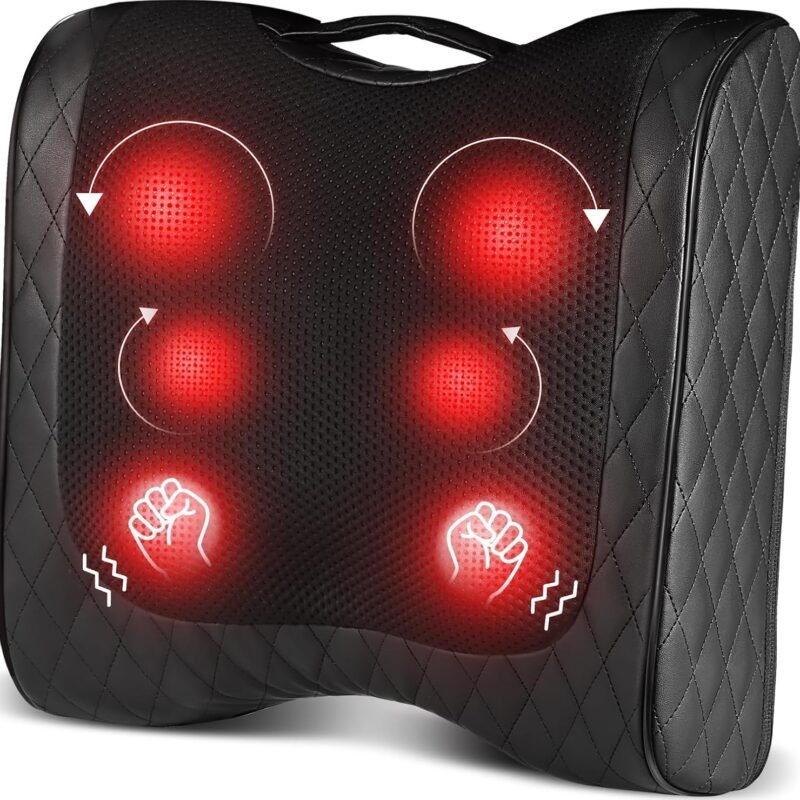 Back Massager with Heat, Percussion & Shiatsu 2-in-1 Massager for Lower Back Pain Relief, 3D Deep Tissue Kneading Massage Pillow for Back, Waist, Leg, Foot Relax, Gifts for Women Men
