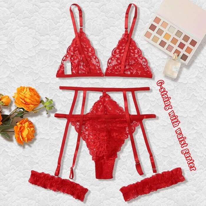 Women's Sexy Lingerie Set with Garter Belt Matching Bra and G-String Lingeries Sets 3 Piece - Image 9