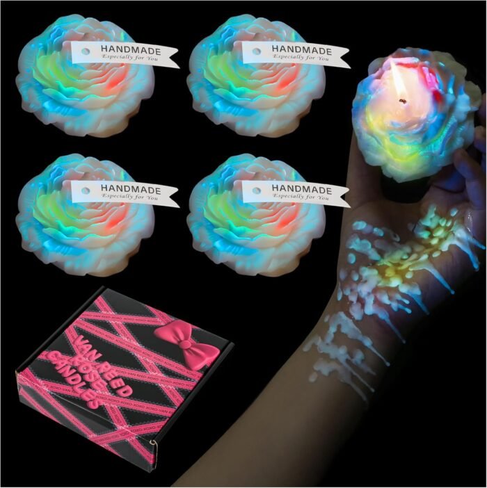 4PCS Low Temperature Candle, Low Heat Body Safe Candles Wax Play, Romantic Wax Play Candles, Flower Shaped Scented Candle for Couples(3.1 Inch, Fluorescence)