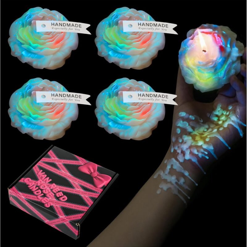 4PCS Low Temperature Candle, Low Heat Body Safe Candles Wax Play, Romantic Wax Play Candles, Flower Shaped Scented Candle for Couples(3.1 Inch, Fluorescence)