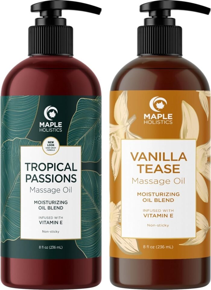 Scented Sensual Massage Oil for Couples - Tropical and Vanilla Full Body Massage Oils with Jojoba Coconut and Sweet Almond Oil with Sweet Aromas for Special Moments - Non GMO Gluten Free and Vegan