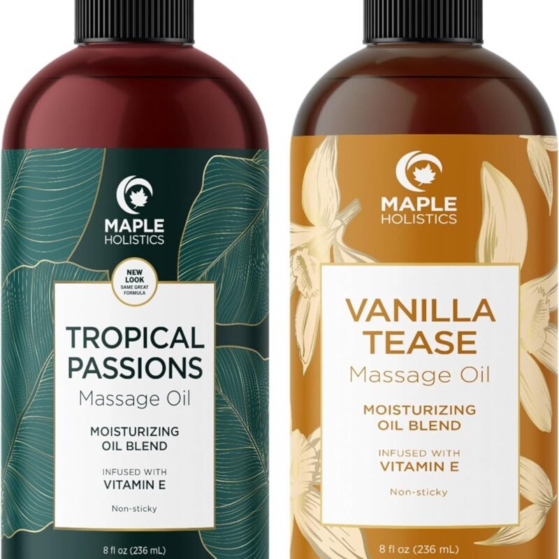 Scented Sensual Massage Oil for Couples - Tropical and Vanilla Full Body Massage Oils with Jojoba Coconut and Sweet Almond Oil with Sweet Aromas for Special Moments - Non GMO Gluten Free and Vegan