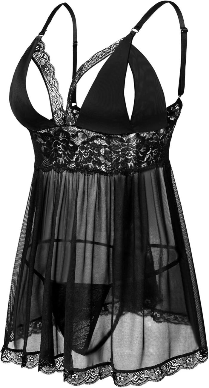 Donnalla Women Plus Size Lingerie - Sexy Split Cup Lace Babydoll Sleepwear Chemise Set 2XL,3XL,4XL - Image 2