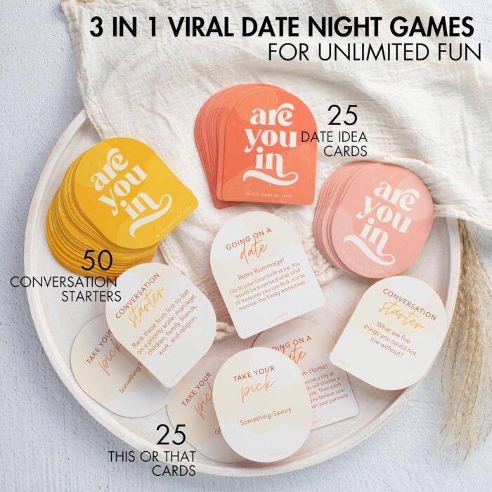 ZICOTO 100 Date Ideas and Couples Game Cards - Set of 3 Unique Games for Your Girlfriend, Boyfriend, Wife/Husband, Her/Him as a Gift for Christmas - 25x Date Night Cards, 50x Conversation Starters - Image 3