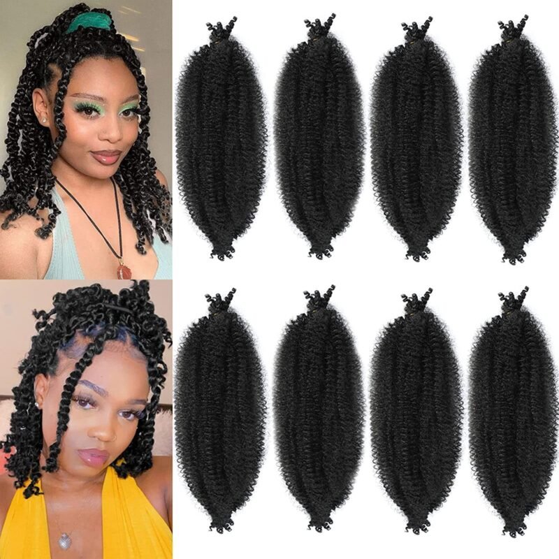 8 Packs Springy Afro Twist Hair 16 inch Pre-Separated Kinky Marley Twist Braiding Hair Soft Synthetic Crochet for Distressed Faux Locs Spring Twist Hair for Women (16 Inch (Pack of 8), 1B)